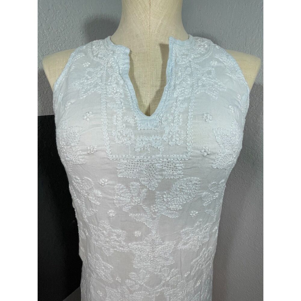 Juliet Dunn London White Embroidered Sleeveless Mini Dress Size 1 S Resort Boho - Picture 3 of 16